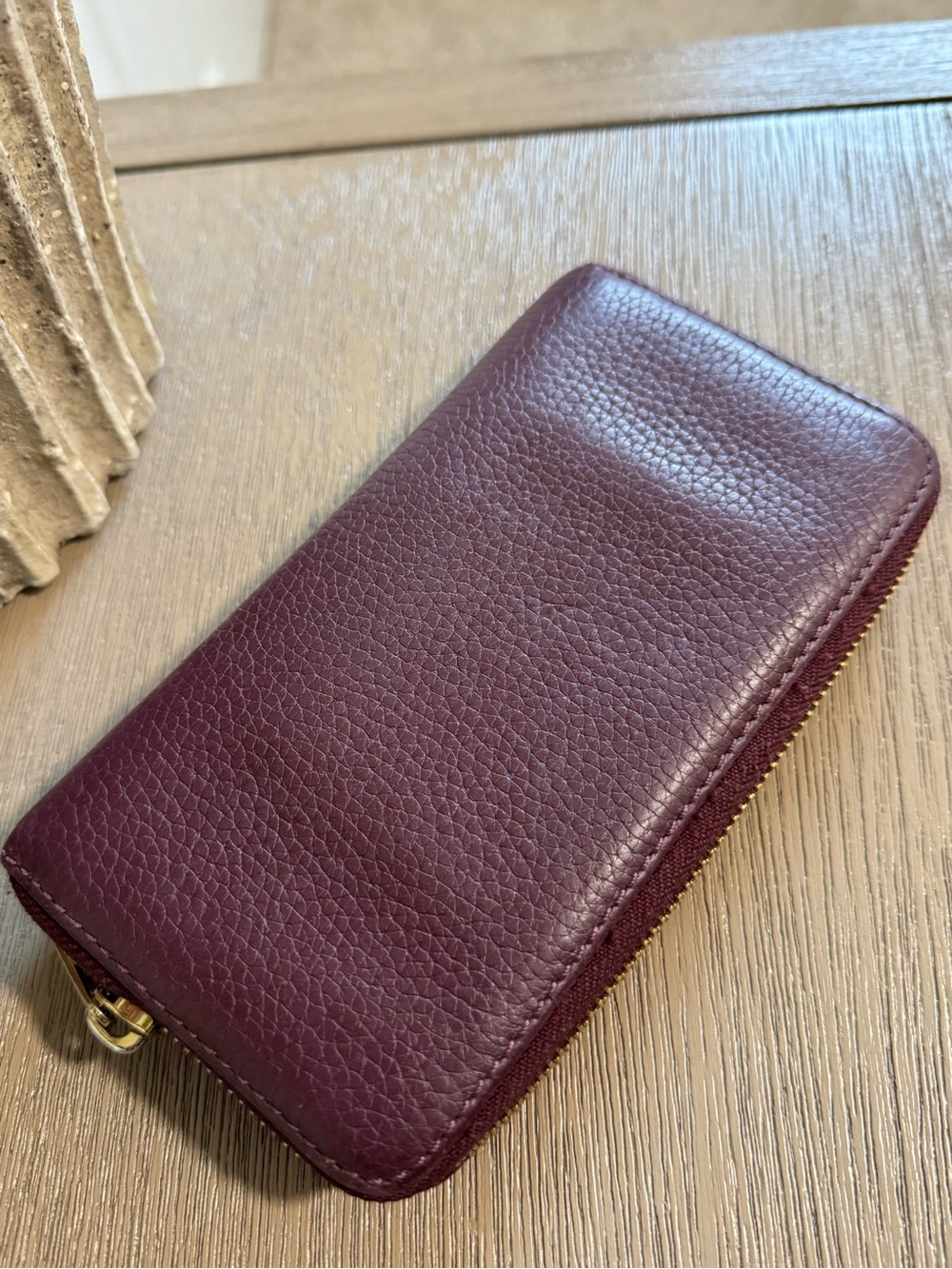Michael Kors Pebbled Zip Wallet in Plum Burgundy